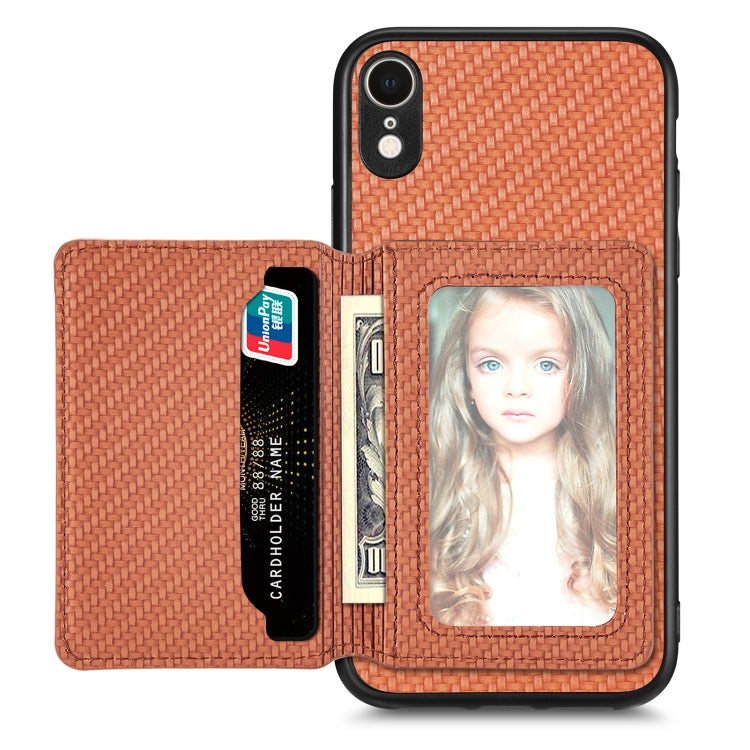 Custodia per telefono con borsa per carte magnetiche in fibra di carbonio, For iPhone XR, For iPhone XS Max, For iPhone SE 2022 / 2020 / 7 / 8, For iPhone 7 Plus / 8 Plus