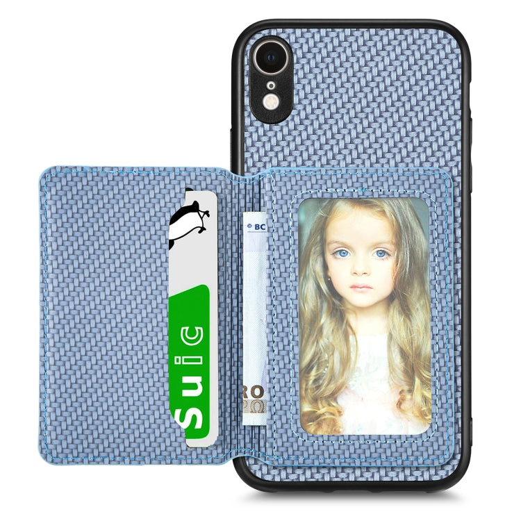 Custodia per telefono con borsa per carte magnetiche in fibra di carbonio, For iPhone XR, For iPhone XS Max, For iPhone SE 2022 / 2020 / 7 / 8, For iPhone 7 Plus / 8 Plus