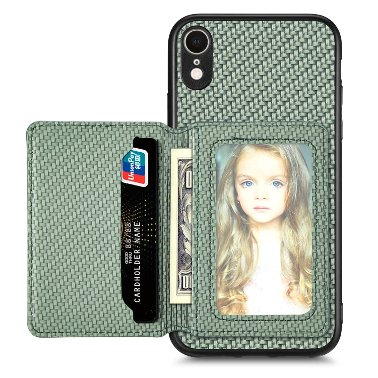 Custodia per telefono con borsa per carte magnetiche in fibra di carbonio, For iPhone XR, For iPhone XS Max, For iPhone SE 2022 / 2020 / 7 / 8, For iPhone 7 Plus / 8 Plus