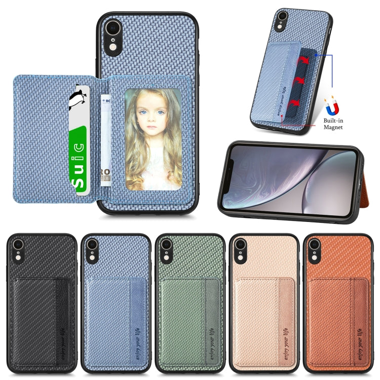 Custodia per telefono con borsa per carte magnetiche in fibra di carbonio, For iPhone XR, For iPhone XS Max, For iPhone SE 2022 / 2020 / 7 / 8, For iPhone 7 Plus / 8 Plus