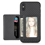Custodia per telefono con borsa per carte magnetiche in fibra di carbonio, For iPhone XR, For iPhone XS Max, For iPhone SE 2022 / 2020 / 7 / 8, For iPhone 7 Plus / 8 Plus