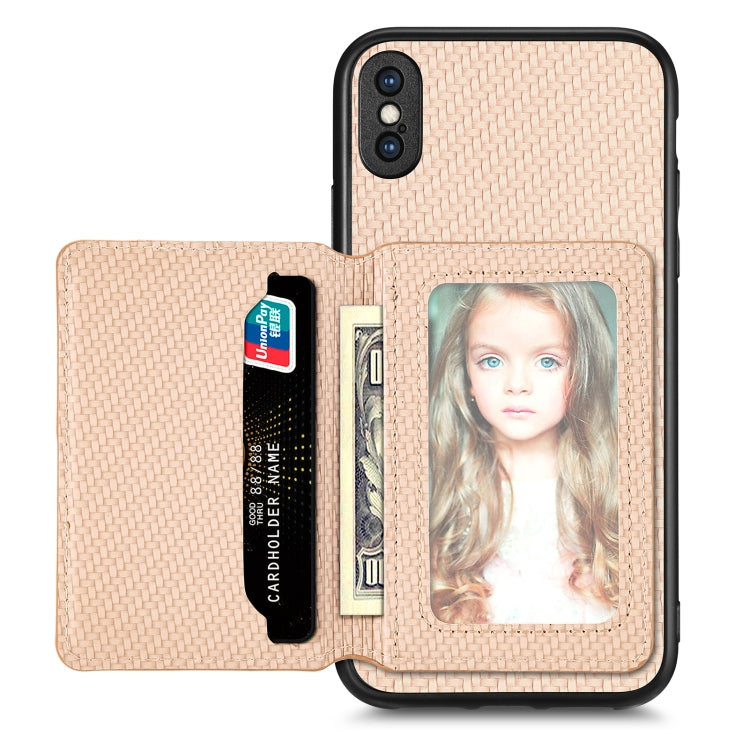 Custodia per telefono con borsa per carte magnetiche in fibra di carbonio, For iPhone XR, For iPhone XS Max, For iPhone SE 2022 / 2020 / 7 / 8, For iPhone 7 Plus / 8 Plus