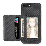 Custodia per telefono con borsa per carte magnetiche in fibra di carbonio, For iPhone XR, For iPhone XS Max, For iPhone SE 2022 / 2020 / 7 / 8, For iPhone 7 Plus / 8 Plus