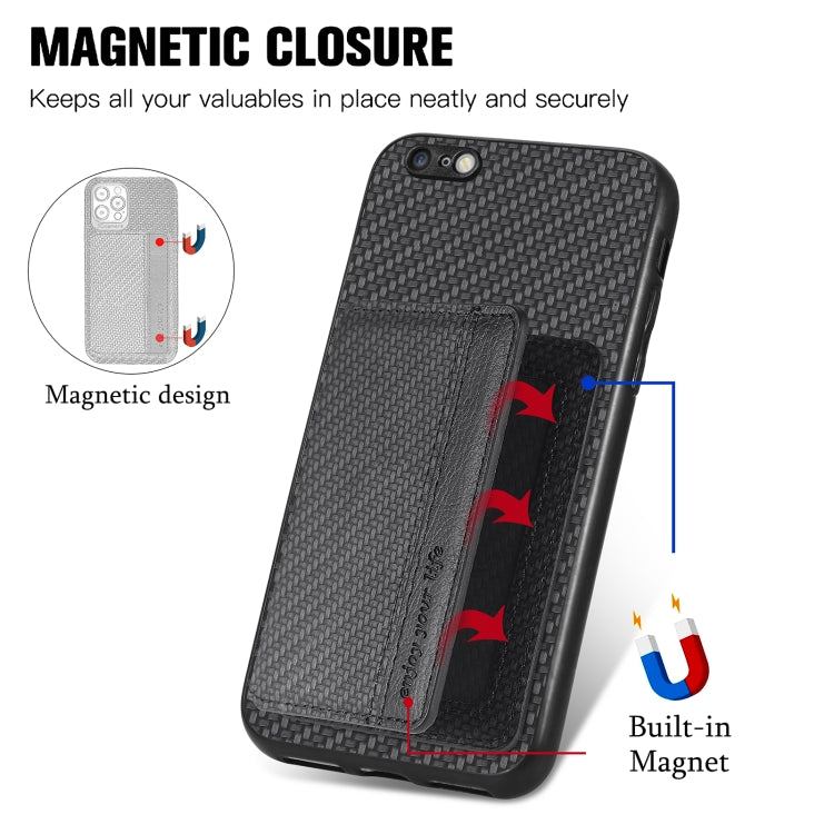 Custodia per telefono con borsa per carte magnetiche in fibra di carbonio, For iPhone 6 / 6s, For iPhone 6 Plus / 6s Plus