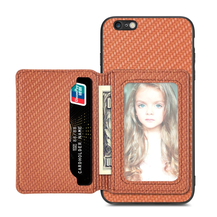 Custodia per telefono con borsa per carte magnetiche in fibra di carbonio, For iPhone 6 / 6s, For iPhone 6 Plus / 6s Plus