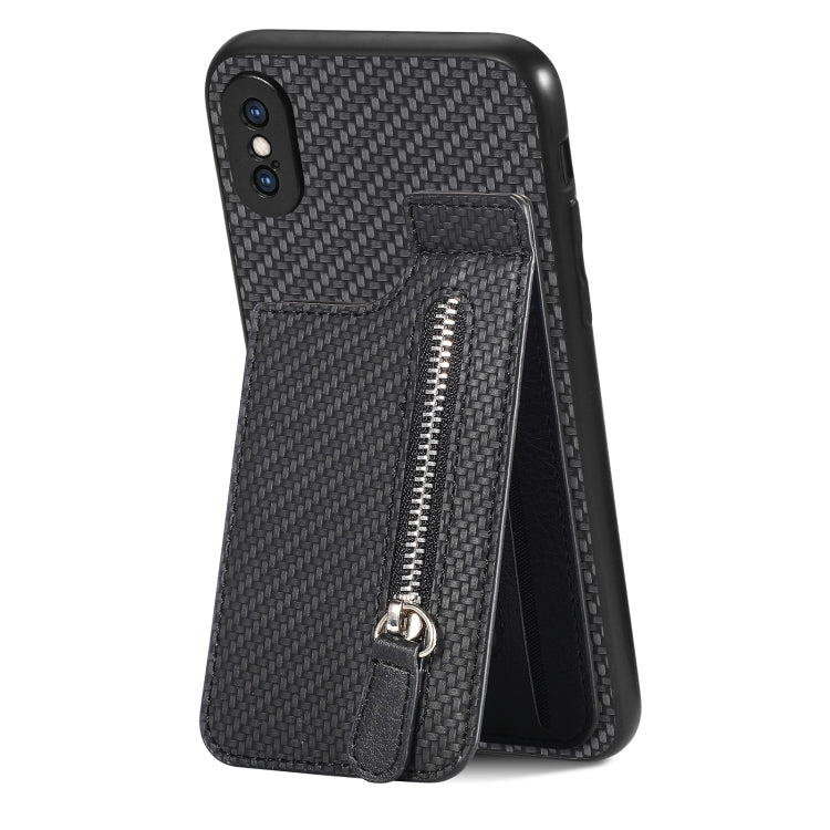 Custodia per telefono con cerniera verticale in fibra di carbonio, For iPhone 11, For iPhone 11 Pro, For iPhone 11 Pro Max, For iPhone X / XS