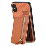 Custodia per telefono con cerniera verticale in fibra di carbonio, For iPhone XR, For iPhone XS Max, For iPhone SE 2022 / 2020 / 7 / 8, For iPhone 7 Plus / 8 Plus