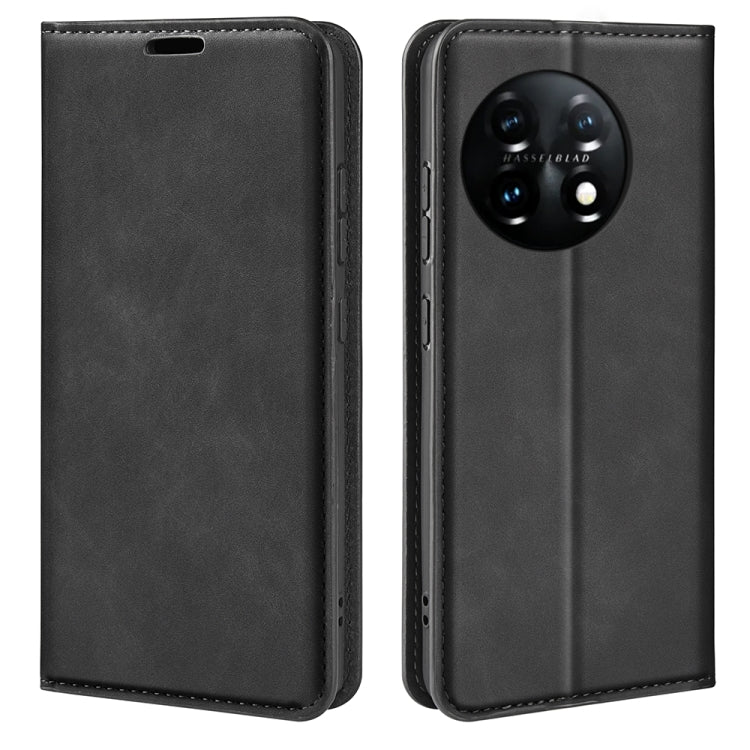 Per OnePlus 11 Custodia per telefono in pelle con ventosa magnetica retro-pelle, For OnePlus 11