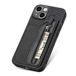 Custodia per cellulare a portafoglio con cerniera orizzontale in fibra di carbonio, For iPhone 14, For iPhone 14 Pro, For iPhone 14 Plus, For iPhone 14 Pro Max