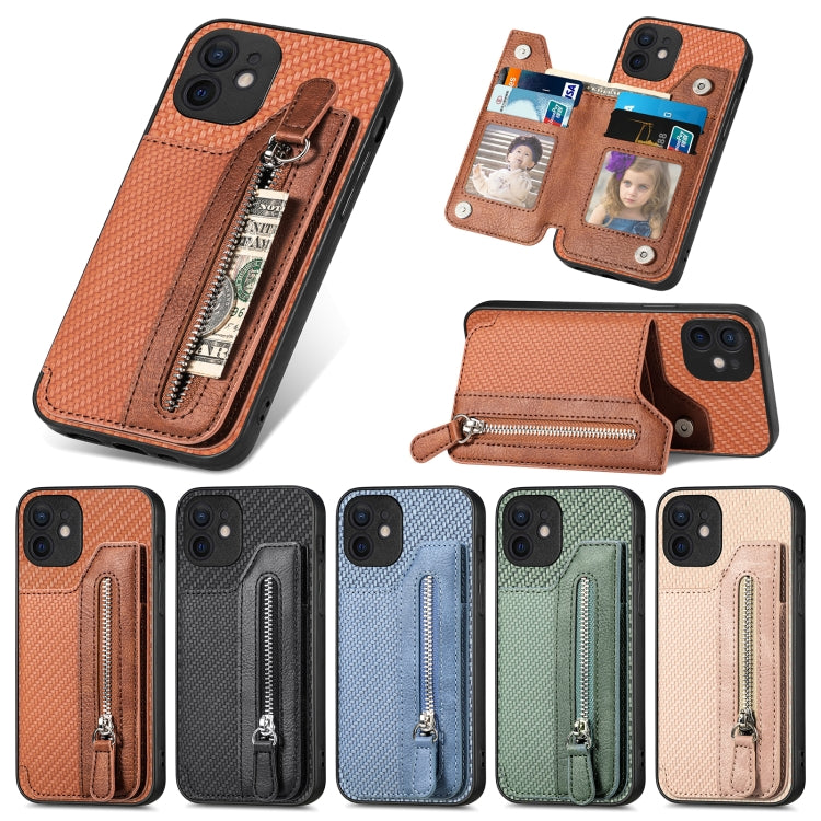 Custodia per cellulare a portafoglio con cerniera orizzontale in fibra di carbonio, For iPhone 12 mini, For iPhone 12, For iPhone 12 Pro, For iPhone 12 Pro Max