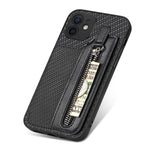 Custodia per cellulare a portafoglio con cerniera orizzontale in fibra di carbonio, For iPhone 11, For iPhone 11 Pro, For iPhone 11 Pro  Max, For iPhone X / XS