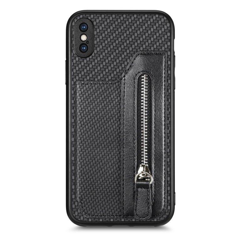 Custodia per cellulare a portafoglio con cerniera orizzontale in fibra di carbonio, For iPhone 11, For iPhone 11 Pro, For iPhone 11 Pro  Max, For iPhone X / XS
