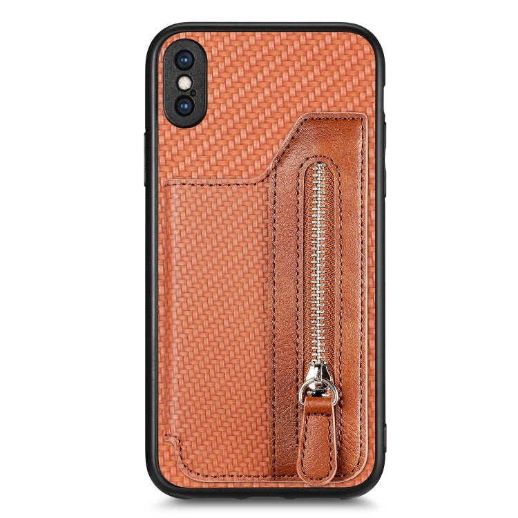Custodia per cellulare a portafoglio con cerniera orizzontale in fibra di carbonio, For iPhone 11, For iPhone 11 Pro, For iPhone 11 Pro  Max, For iPhone X / XS