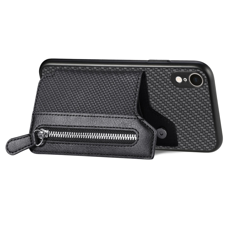 Custodia per cellulare a portafoglio con cerniera orizzontale in fibra di carbonio, For iPhone XR, For iPhone XS Max, For iPhone SE 2022 / 2020 / 7 / 8, For iPhone 7 Plus / 8 Plus