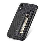 Custodia per cellulare a portafoglio con cerniera orizzontale in fibra di carbonio, For iPhone XR, For iPhone XS Max, For iPhone SE 2022 / 2020 / 7 / 8, For iPhone 7 Plus / 8 Plus