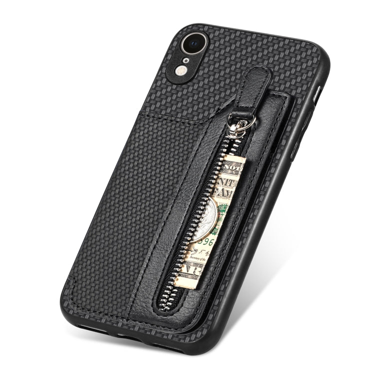 Custodia per cellulare a portafoglio con cerniera orizzontale in fibra di carbonio, For iPhone XR, For iPhone XS Max, For iPhone SE 2022 / 2020 / 7 / 8, For iPhone 7 Plus / 8 Plus