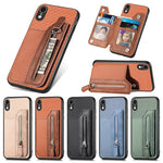 Custodia per cellulare a portafoglio con cerniera orizzontale in fibra di carbonio, For iPhone XR, For iPhone XS Max, For iPhone SE 2022 / 2020 / 7 / 8, For iPhone 7 Plus / 8 Plus