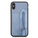 Custodia per cellulare a portafoglio con cerniera orizzontale in fibra di carbonio, For iPhone XR, For iPhone XS Max, For iPhone SE 2022 / 2020 / 7 / 8, For iPhone 7 Plus / 8 Plus