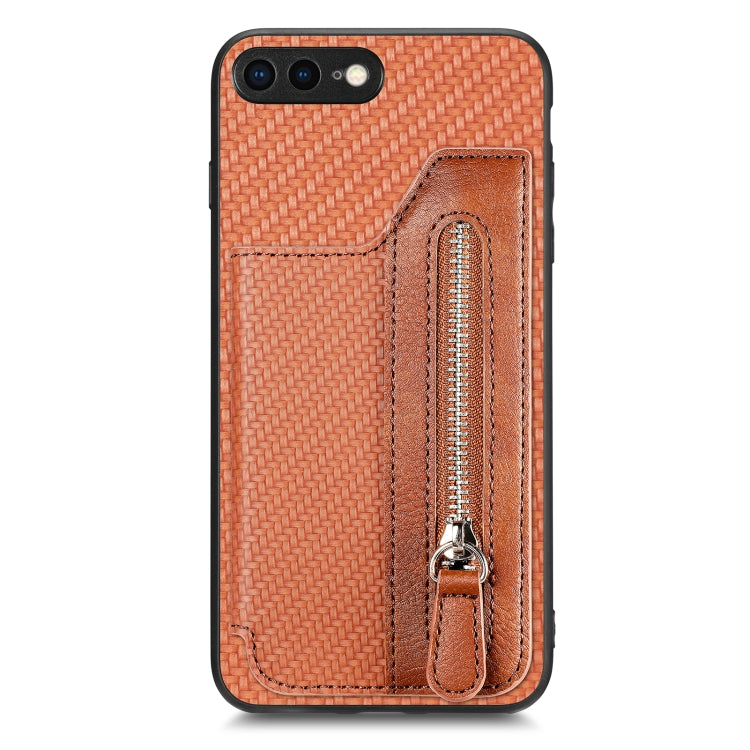 Custodia per cellulare a portafoglio con cerniera orizzontale in fibra di carbonio, For iPhone XR, For iPhone XS Max, For iPhone SE 2022 / 2020 / 7 / 8, For iPhone 7 Plus / 8 Plus