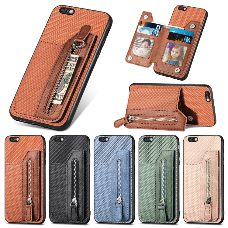 Custodia per cellulare a portafoglio con cerniera orizzontale in fibra di carbonio, For iPhone 6 / 6s, For iPhone 6 Plus / 6s Plus