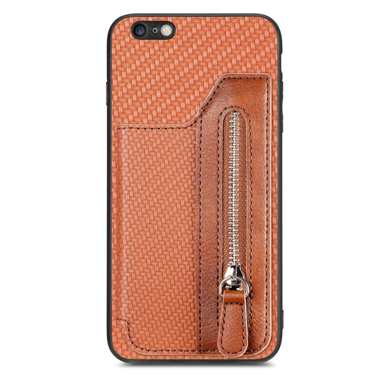 Custodia per cellulare a portafoglio con cerniera orizzontale in fibra di carbonio, For iPhone 6 / 6s, For iPhone 6 Plus / 6s Plus