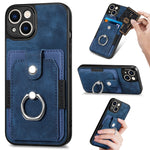 Retro cassa del telefono del raccoglitore della carta dell'anello di pelle-tatto, For iPhone 14, For iPhone 14 Plus, For iPhone 14 Pro, For iPhone 14 Pro Max
