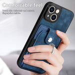 Retro cassa del telefono del raccoglitore della carta dell'anello di pelle-tatto, For iPhone 14, For iPhone 14 Plus, For iPhone 14 Pro, For iPhone 14 Pro Max