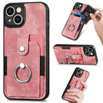 Retro cassa del telefono del raccoglitore della carta dell'anello di pelle-tatto, For iPhone 14, For iPhone 14 Plus, For iPhone 14 Pro, For iPhone 14 Pro Max