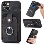 Retro cassa del telefono del raccoglitore della carta dell'anello di pelle-tatto, For iPhone 14, For iPhone 14 Plus, For iPhone 14 Pro, For iPhone 14 Pro Max