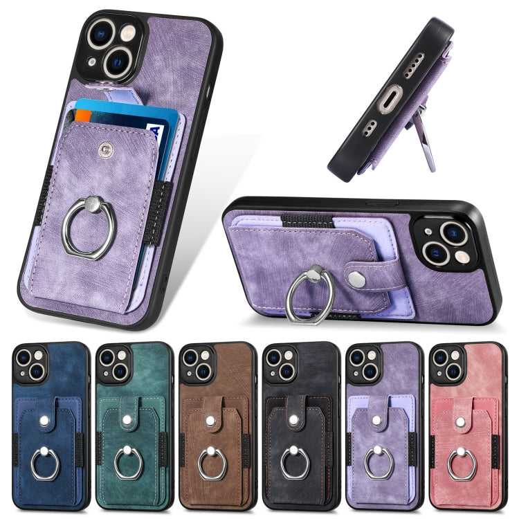 Retro cassa del telefono del raccoglitore della carta dell'anello di pelle-tatto, For iPhone 12 mini, For iPhone 12, For iPhone 12 Pro, For iPhone 12 Pro Max