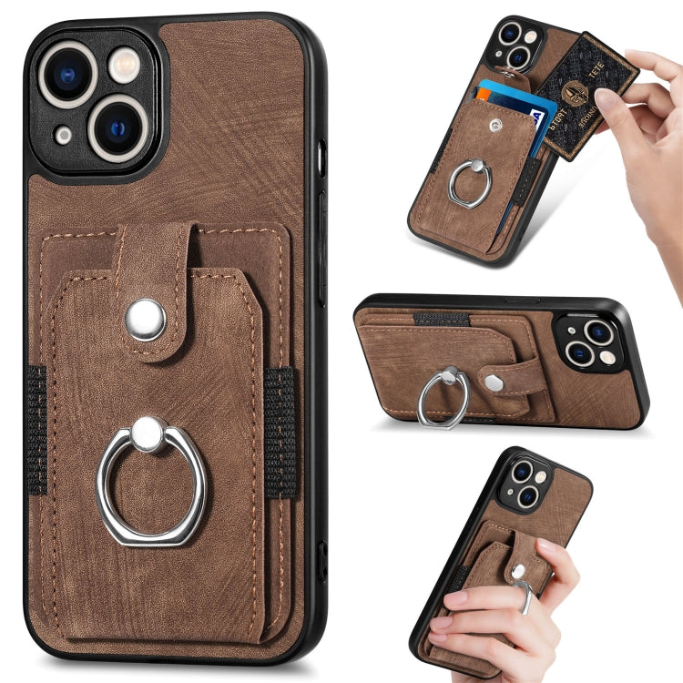 Retro cassa del telefono del raccoglitore della carta dell'anello di pelle-tatto, For iPhone 12 mini, For iPhone 12, For iPhone 12 Pro, For iPhone 12 Pro Max