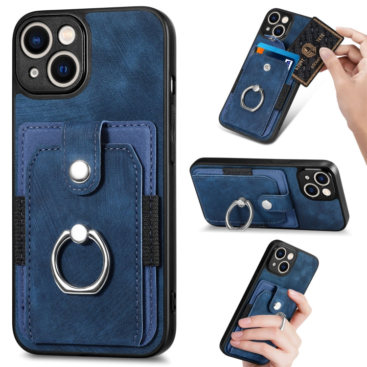 Retro cassa del telefono del raccoglitore della carta dell'anello di pelle-tatto, For iPhone 12 mini, For iPhone 12, For iPhone 12 Pro, For iPhone 12 Pro Max
