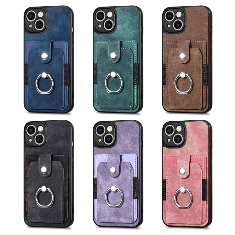 Retro cassa del telefono del raccoglitore della carta dell'anello di pelle-tatto, For iPhone XS Max, For iPhone XR, For iPhone SE 2022 / 2020 / 7 / 8, For iPhone 7 Plus / 8 Plus