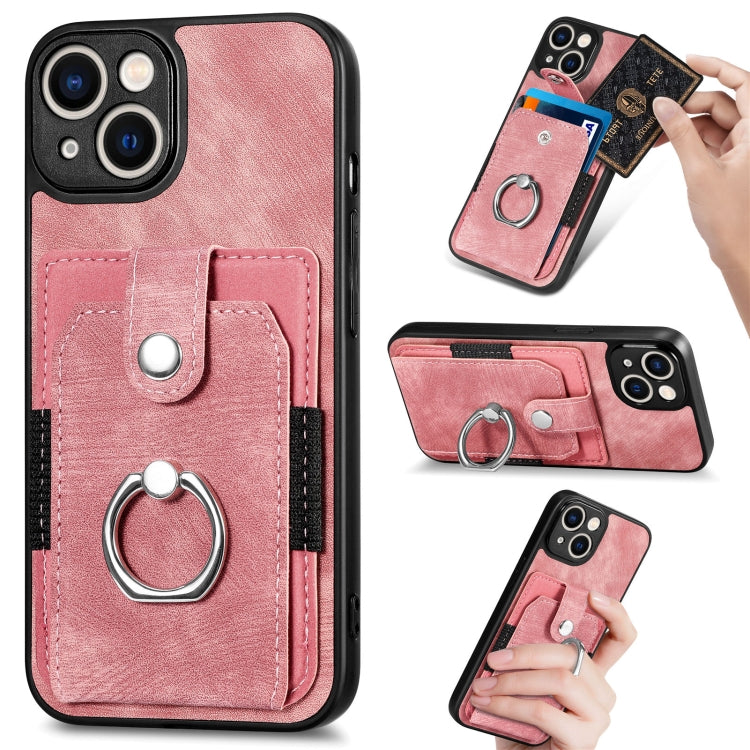 Retro cassa del telefono del raccoglitore della carta dell'anello di pelle-tatto, For iPhone XS Max, For iPhone XR, For iPhone SE 2022 / 2020 / 7 / 8, For iPhone 7 Plus / 8 Plus