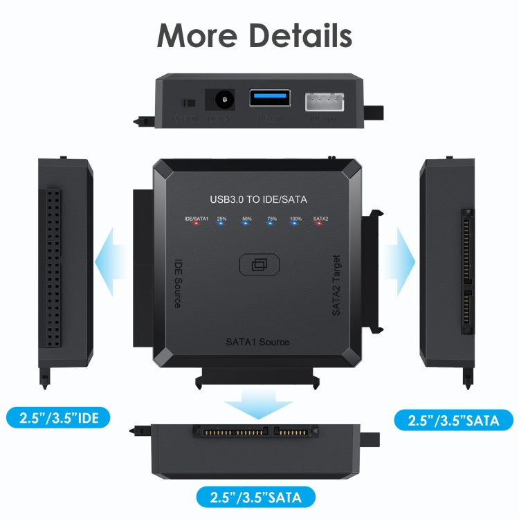 Convertitore adattatore per disco rigido da USB 3.0 a SATA o IDE con funzione di clonazione