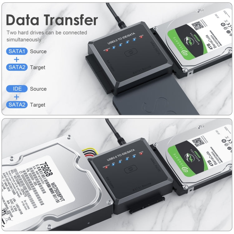 Convertitore adattatore per disco rigido da USB 3.0 a SATA o IDE con funzione di clonazione