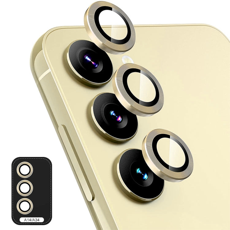 Per Samsung Galaxy A14 / A34 ENKAY Hat-Prince 9H Obiettivo fotocamera posteriore Anello in lega di alluminio Pellicola in vetro temperato, For Samsung Galaxy A14 / A34
