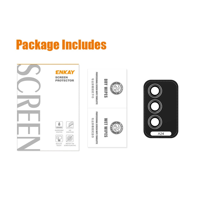 Per Samsung Galaxy A24 ENKAY Hat-Prince 9H obiettivo fotocamera posteriore anello in lega di alluminio pellicola in vetro temperato, For Samsung Galaxy A24