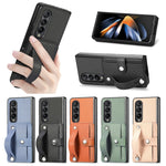 Cassa del telefono della copertura posteriore del raccoglitore della carta del cavalletto del braccialetto, For Samsung Galaxy Z Fold4, For Samsung Galaxy Z Fold3, For Samsung Galaxy Z Fold2, For Samsung Galaxy Z Flip4