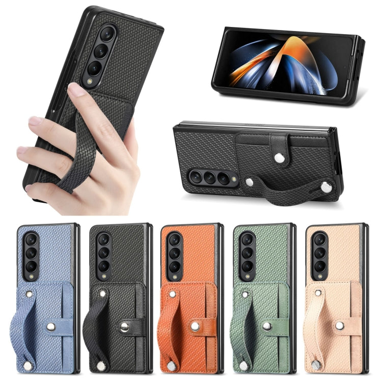 Cassa del telefono della copertura posteriore del raccoglitore della carta del cavalletto del braccialetto, For Samsung Galaxy Z Fold4, For Samsung Galaxy Z Fold3, For Samsung Galaxy Z Fold2, For Samsung Galaxy Z Flip4