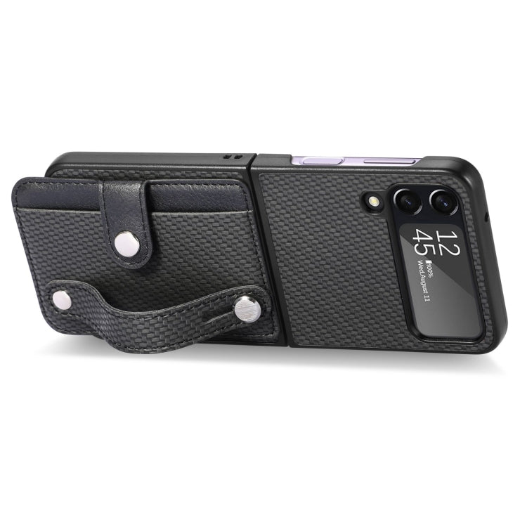 Cassa del telefono della copertura posteriore del raccoglitore della carta del cavalletto del braccialetto, For Samsung Galaxy Z Flip3 5G, For Samsung Galaxy Z Flip 5G, For OPPO Find N2 Flip