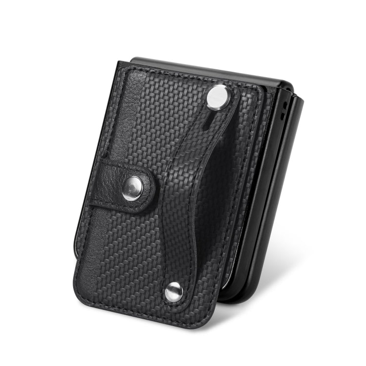 Cassa del telefono della copertura posteriore del raccoglitore della carta del cavalletto del braccialetto, For Samsung Galaxy Z Flip3 5G, For Samsung Galaxy Z Flip 5G, For OPPO Find N2 Flip