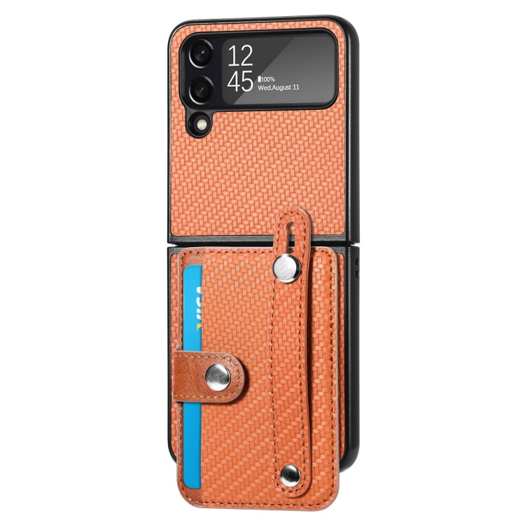 Cassa del telefono della copertura posteriore del raccoglitore della carta del cavalletto del braccialetto, For Samsung Galaxy Z Flip3 5G, For Samsung Galaxy Z Flip 5G, For OPPO Find N2 Flip