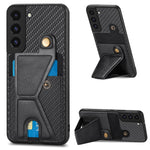 Portafoglio in fibra di carbonio Flip Card Custodia per telefono con supporto a forma di K, For Samsung Galaxy S22 5G, For Samsung Galaxy S22+ 5G, For Samsung Galaxy S22 Ultra 5G, For Samsung Galaxy S21 5G