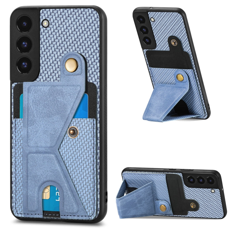 Portafoglio in fibra di carbonio Flip Card Custodia per telefono con supporto a forma di K, For Samsung Galaxy S22 5G, For Samsung Galaxy S22+ 5G, For Samsung Galaxy S22 Ultra 5G, For Samsung Galaxy S21 5G