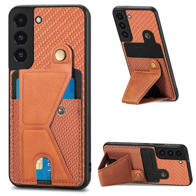 Portafoglio in fibra di carbonio Flip Card Custodia per telefono con supporto a forma di K, For Samsung Galaxy S22 5G, For Samsung Galaxy S22+ 5G, For Samsung Galaxy S22 Ultra 5G, For Samsung Galaxy S21 5G