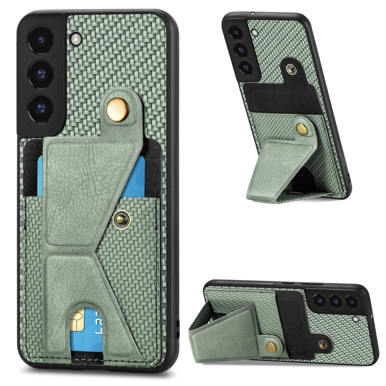 Portafoglio in fibra di carbonio Flip Card Custodia per telefono con supporto a forma di K, For Samsung Galaxy S22 5G, For Samsung Galaxy S22+ 5G, For Samsung Galaxy S22 Ultra 5G, For Samsung Galaxy S21 5G