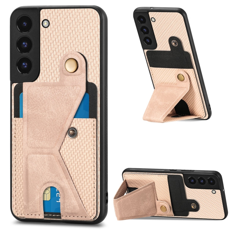 Portafoglio in fibra di carbonio Flip Card Custodia per telefono con supporto a forma di K, For Samsung Galaxy S22 5G, For Samsung Galaxy S22+ 5G, For Samsung Galaxy S22 Ultra 5G, For Samsung Galaxy S21 5G