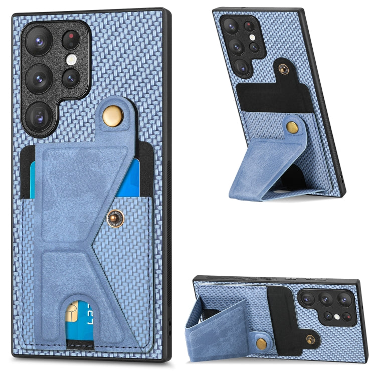 Portafoglio in fibra di carbonio Flip Card Custodia per telefono con supporto a forma di K, For Samsung Galaxy S22 5G, For Samsung Galaxy S22+ 5G, For Samsung Galaxy S22 Ultra 5G, For Samsung Galaxy S21 5G