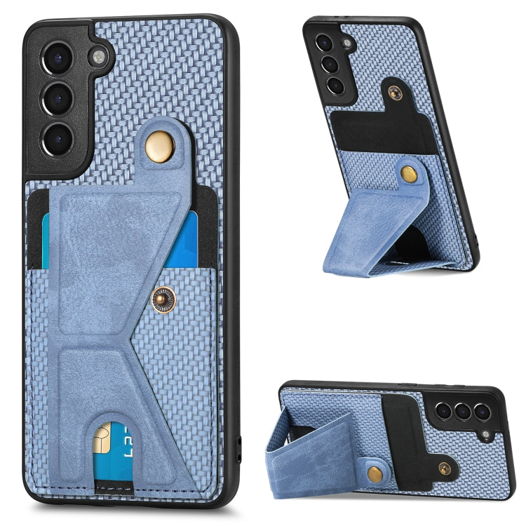 Portafoglio in fibra di carbonio Flip Card Custodia per telefono con supporto a forma di K, For Samsung Galaxy S22 5G, For Samsung Galaxy S22+ 5G, For Samsung Galaxy S22 Ultra 5G, For Samsung Galaxy S21 5G